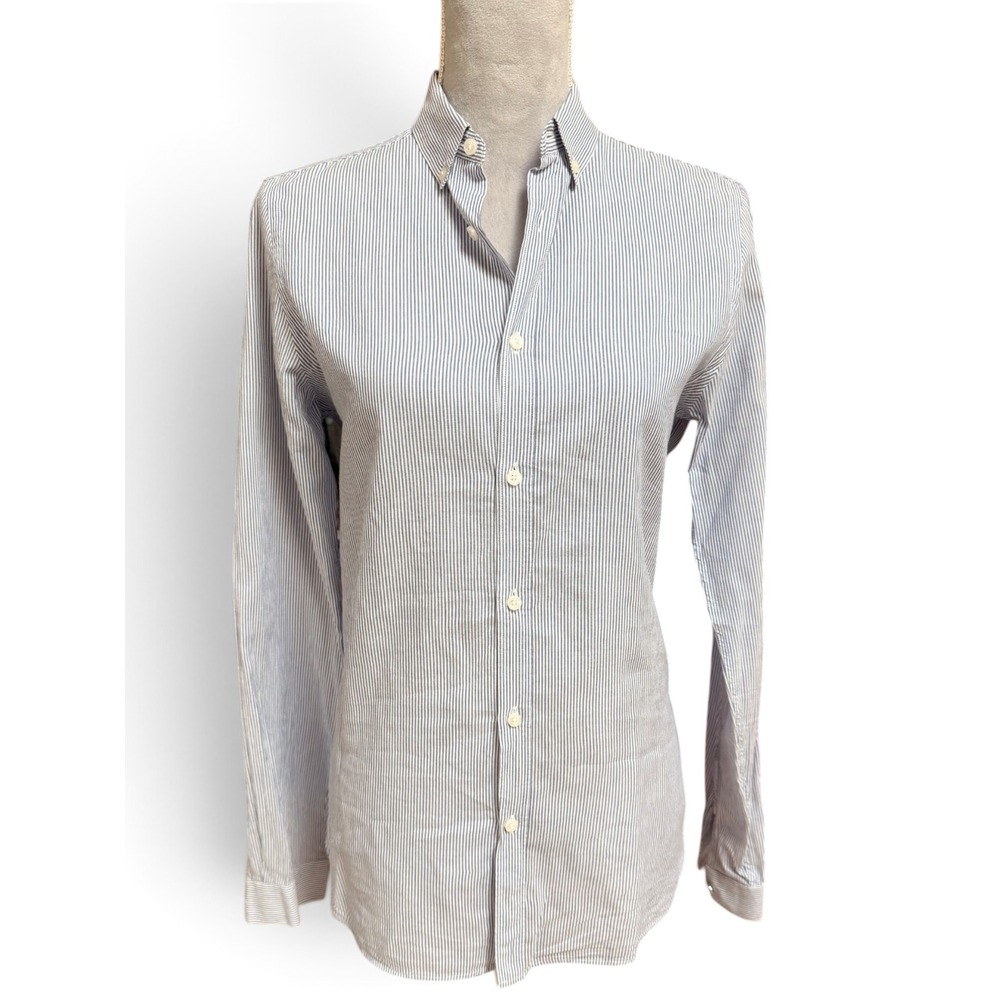 The Kooples Fitted Pinstripe Button Down Shirt Blue White XS Cotton Work Layers